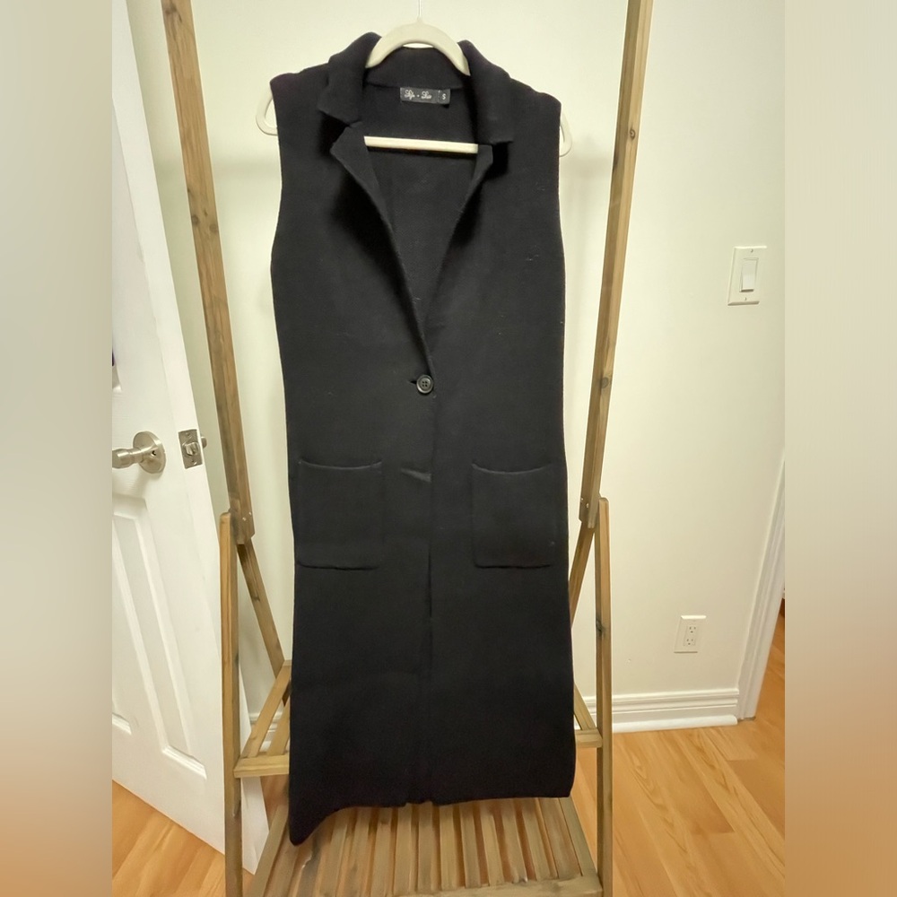 Black knit long vest